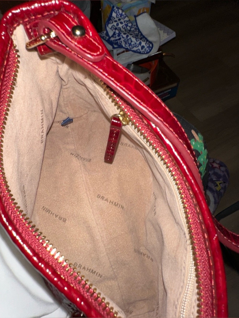 Brahmin Croc-Embossed Leather Shoulder Bag in Deep Burgundy - Picture 5 of 10